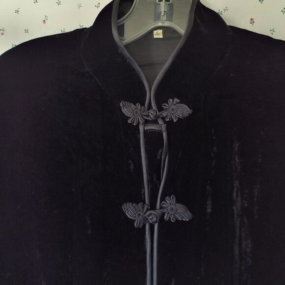 Vintage Shira Leah Velvet Silk Blazer Black Asian Size Medium Burnout Witchy - Picture 4 of 12
